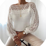 Load image into Gallery viewer, Off Shoulder Lace Trim Sweater Women White N5A582