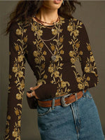 Load image into Gallery viewer, Retro Floral Print Knit T-shirt Women N6C324