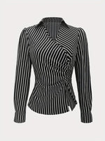 Load image into Gallery viewer, Asymmetric Tie Waist Stripe Shirt Women N5A771