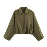 Load image into Gallery viewer, Puff Hem Zip Up Baseball Jacket Women N6A150