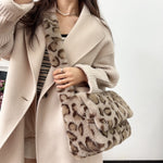 Load image into Gallery viewer, Faux Mink Leopard Tote Bag Women Large Capacity S5P736
