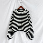 Load image into Gallery viewer, Retro Stripe Knit Top Loose Fit Round Neck Sweater N5A837
