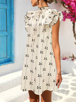 Load image into Gallery viewer, Flared Sleeve Bow Tie Dress Women Beige N5A497