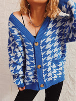 Load image into Gallery viewer, V Neck Houndstooth Cardigan Women Color Block N5A875