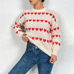 Load image into Gallery viewer, Love Jacquard Knit Sweater Women Beige Black N5A579