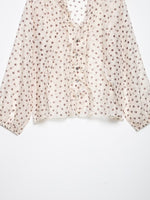 Load image into Gallery viewer, French Polka Dot V-Neck Ruffle Blouse Women N6F191