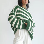 Load image into Gallery viewer, Off Shoulder Stripe Knit Sweater Women Loose Fit N5A845