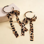 Load image into Gallery viewer, Womens Vintage Leopard Print Bow Tassel Fabric Stud Earrings N6K169