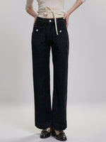 Load image into Gallery viewer, Button-Front Square Pocket Straight Leg Denim Jeans N6D165