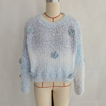 Load image into Gallery viewer, Gradient 3D Floral Knit Sweater Women Round Neck N5A856