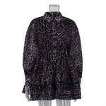 Load image into Gallery viewer, Leopard Print Chiffon Dress with Lapel and Puff Sleeve N6C192