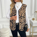 Load image into Gallery viewer, VNeck Leopard Cardigan Vest Lightweight Lamb Wool N5A173