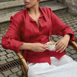 Load image into Gallery viewer, Belted Waist Poplin Blouse Women Multiple Colors N5A597