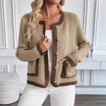 Load image into Gallery viewer, Khaki Color Block Cardigan Retro Knit Open Front N5A803