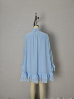 Load image into Gallery viewer, Light Blue Chiffon Cape Dress Women Half High Neck N5A925