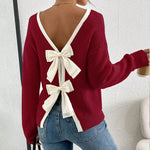 Load image into Gallery viewer, V Neck Bow Knit Sweater Casual Loose Fit Pullover N5A883