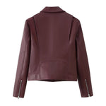 Load image into Gallery viewer, Burgundy Faux Leather Biker Jacket Women N5A716