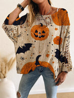 Load image into Gallery viewer, Halloween Bat Pumpkin Hollow Knit Top Women N6H275