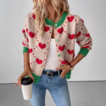 Load image into Gallery viewer, Love Jacquard Color Block Cardigan Women Beige N5A590