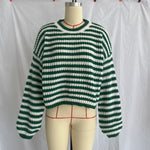 Load image into Gallery viewer, Retro Stripe Knit Top Loose Fit Round Neck Sweater N5A837