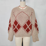 Load image into Gallery viewer, Diamond Color Block Sweater Loose Fit Round Neck N5A828