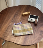 Load image into Gallery viewer, Classic Check Stripe Wool Blend Pouch Canvas Lined S5P363
