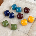 Load image into Gallery viewer, Candy Color Rounded Square Glossy Stud Earrings Women N6H104