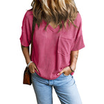 Load image into Gallery viewer, Twisted Rib V-Neck Relaxed T-Shirt Women N6B057