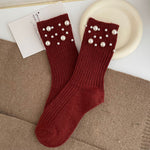Load image into Gallery viewer, Pearl Rivet Beaded Rabbit Wool Blend Stack Socks N6H036