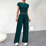 Load image into Gallery viewer, Green Round Neck Elastic Waist Knit 2pc Set Women N5A961