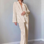 Load image into Gallery viewer, Beige Brushed Fleece Pajama Set Women N5A825