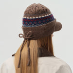 Load image into Gallery viewer, Wool Blend Fair Isle Peaked Cap Women Adjustable Tie S5P685