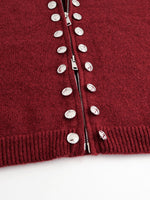 Load image into Gallery viewer, High Neck Zip Front Faux Button Knit Cardigan Women N6H270