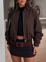 Load image into Gallery viewer, Streetwear Solid Cropped Bomber Jacket Women N6H293