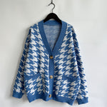 Load image into Gallery viewer, V Neck Houndstooth Cardigan Women Color Block N5A875