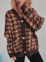 Load image into Gallery viewer, V Neck Houndstooth Cardigan Women Color Block N5A875
