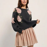 Load image into Gallery viewer, Off Shoulder Floral Jacquard Sweater Women Black N5A587