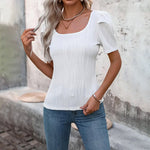 Load image into Gallery viewer, White Ribbed U Neck Slim Short Sleeve Top Women N5A929