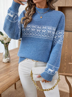 Load image into Gallery viewer, Snowflake Jacquard Sweater Women Blue N5A520