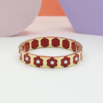 Load image into Gallery viewer, Bohemian Floral Cuff Enamel Steel Elastic DIY Plated S5P085