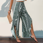Load image into Gallery viewer, Boho Print Asymmetric Slit Wide Leg Pants Women N6C241