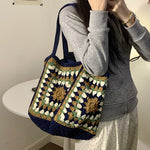 Load image into Gallery viewer, Handmade Cotton Woven Crochet Tote Beach Bag N6A082