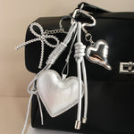Load image into Gallery viewer, Silver PU Heart Bow Rope Bag Charm Keychain Luxe S5P932