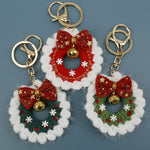 Load image into Gallery viewer, Hand Crocheted Velvet Christmas Wreath Bell Keychain N6K297