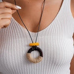 Load image into Gallery viewer, Leather Cord Resin Wood Round Pendant Necklace N6H140