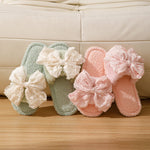 Load image into Gallery viewer, Bow Open Toe Slippers Women Plush House Shoes M5A288