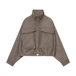 Load image into Gallery viewer, Gray Stand Collar Short Jacket Women N5A713