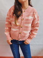 Load image into Gallery viewer, Color Block Striped Cardigan Women Cropped Round Neck N5A861