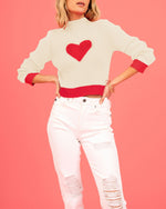 Load image into Gallery viewer, Color Block Heart High Neck Sweater Women N5A888
