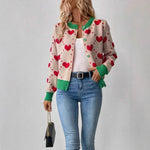 Load image into Gallery viewer, Love Jacquard Color Block Cardigan Women Beige N5A590